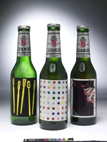 Bottle of Becks Beer with label designed by Damien Hirst