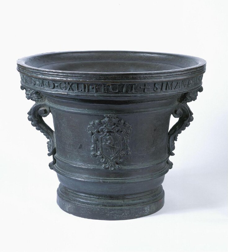 Mortar with lion-headed handles and lizard top image