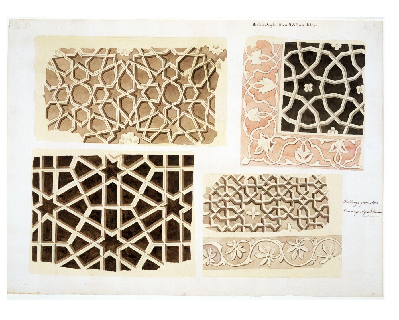 Unknown, One of twenty-nine drawings of details of architectural ornament taken from rubbings of stone decoration on monuments in Agra district, including Fatehpur Sikri and Sikandra.