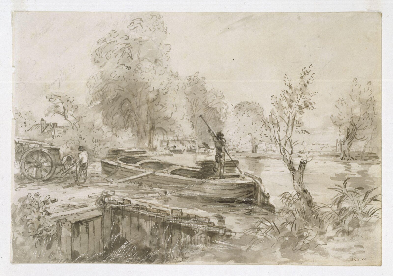 Men loading a barge on the Stour, John Constable, October 1827