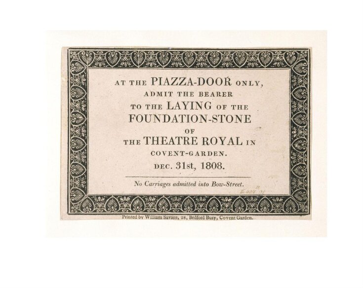 Invitation to the laying of the foundation stone of the Theatre Royal, Covent Garden top image