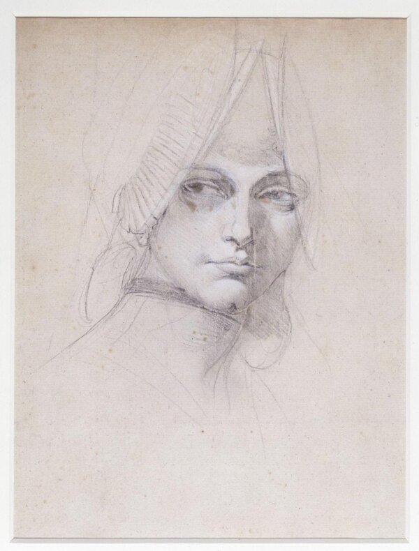 Portrait Study Of A Young Woman Wearing A High Cap And A Neckband portrait-study-of-a-young-woman-wearing-a-high-cap-and-a-neckband