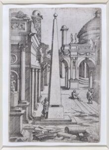 A draftsman leaning against an obelisk sketching ruins thumbnail 1