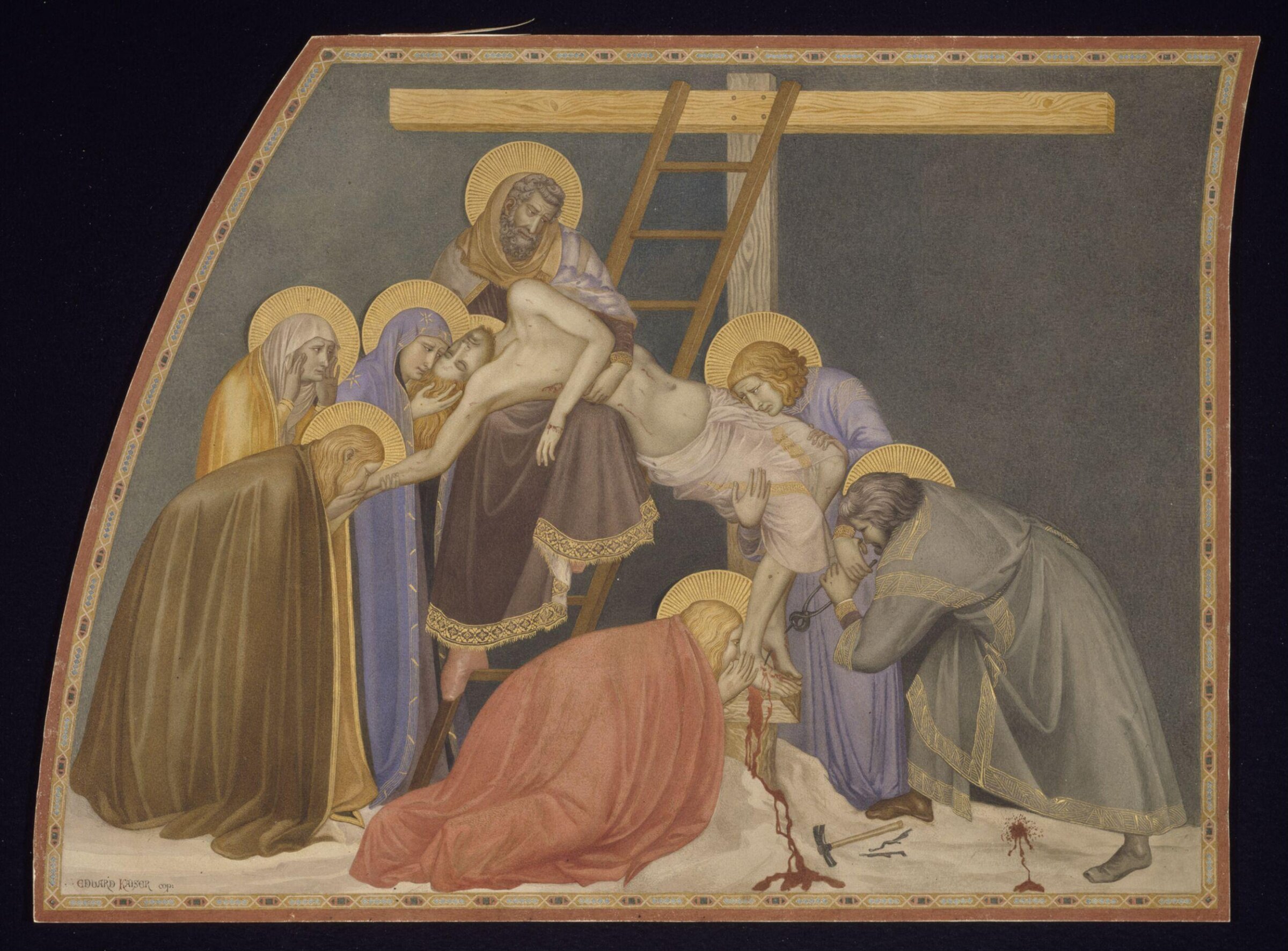 Copy after the painting Deposition from the Cross by P Lorenzetti in the Lower Church, San Francesco, Assisi, Edward Kaiser, 1874