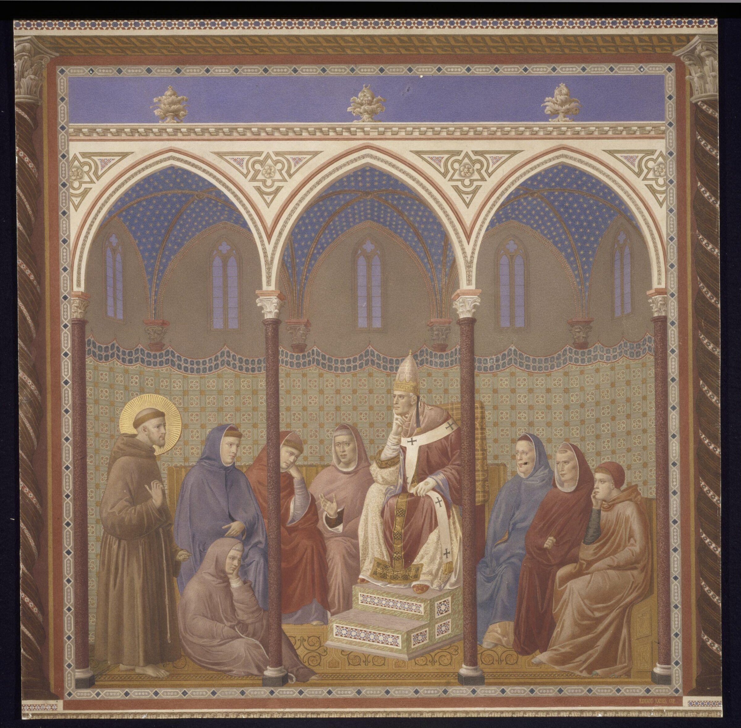 Copy after the painting St Francis before Pope  Honorius by the Master of the St Francis cycle in the  Upper Church, San Francesco, Assisi, Edward Kaiser, 1873
