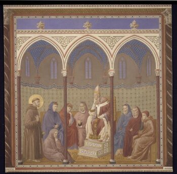 Copy after the painting St Francis before Pope  Honorius by the Master of the St Francis cycle in the  Upper Church, San Francesco, Assisi