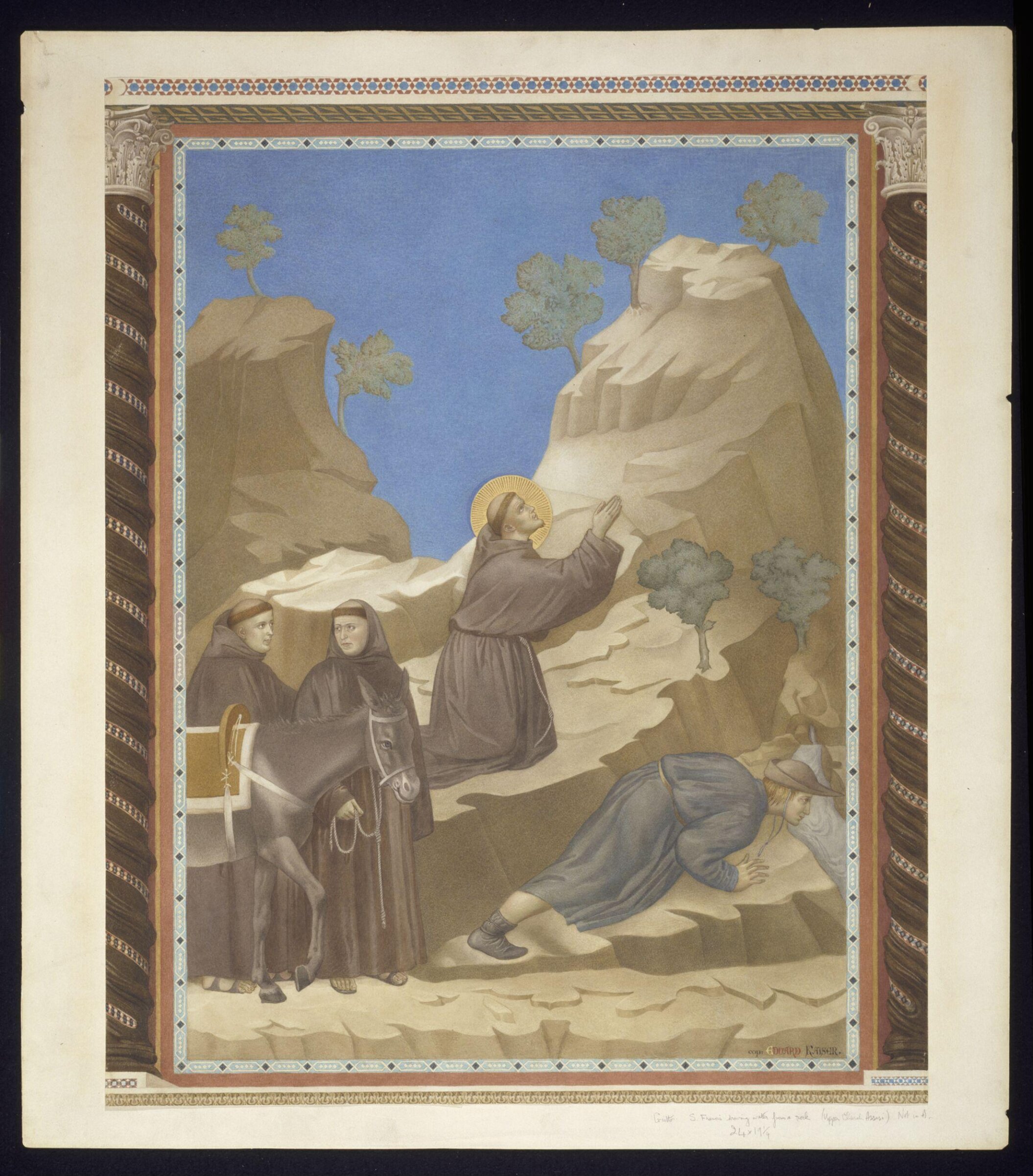 Copy after the painting St Francis Drawing water  from the rock by the Master of the St Francis cycle in  the Upper Church, San Francesco, Assisi, Edward Kaiser, 1874