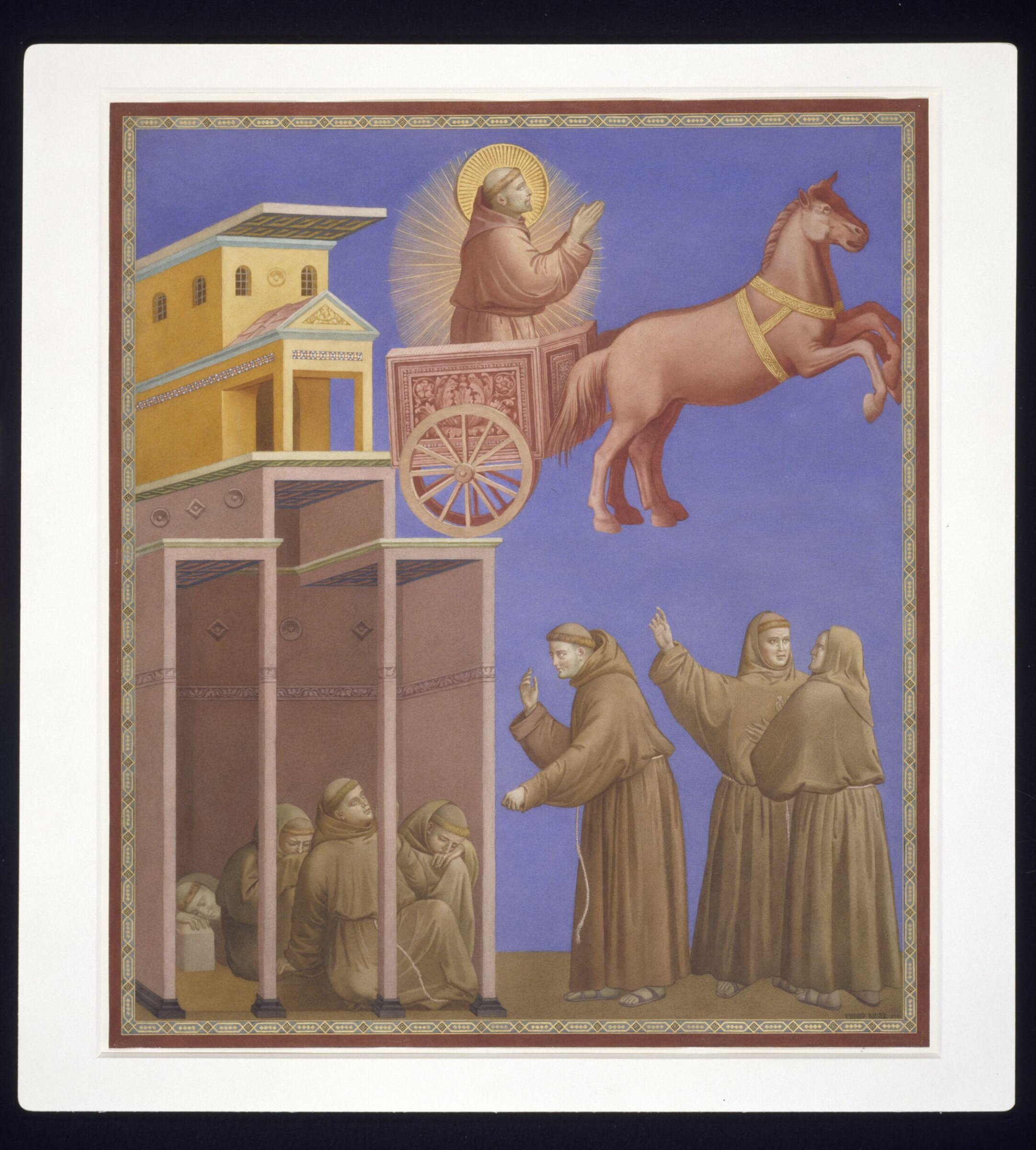 Copy after the painting St Francis appearing to the  brethren in a chariot of fire by the Master of the St  Francis cycle in the Upper Church, San Francesco,  Assisi, Edward Kaiser, 1874