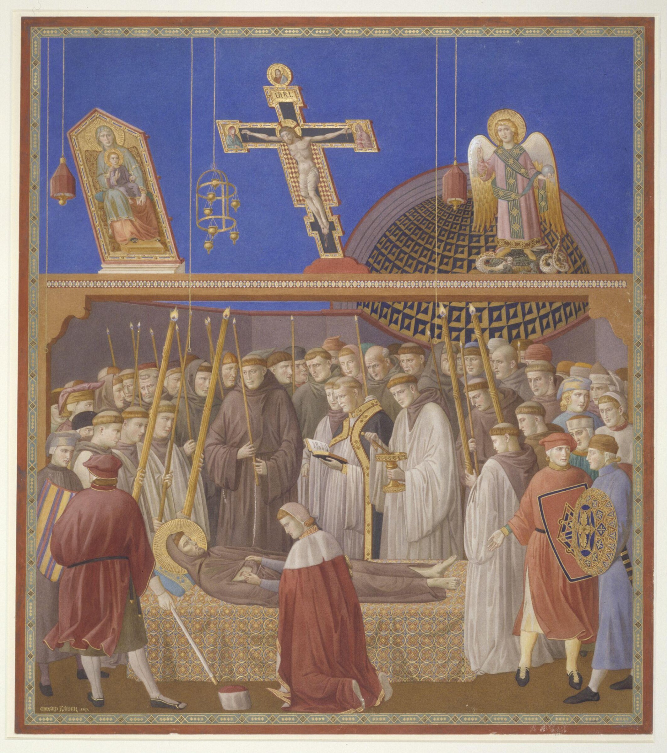 Copy after the painting Death of St Francis by the  Master of the St Francis cycle in the Upper Church, San Francesco, Assisi, Edward Kaiser, 1874