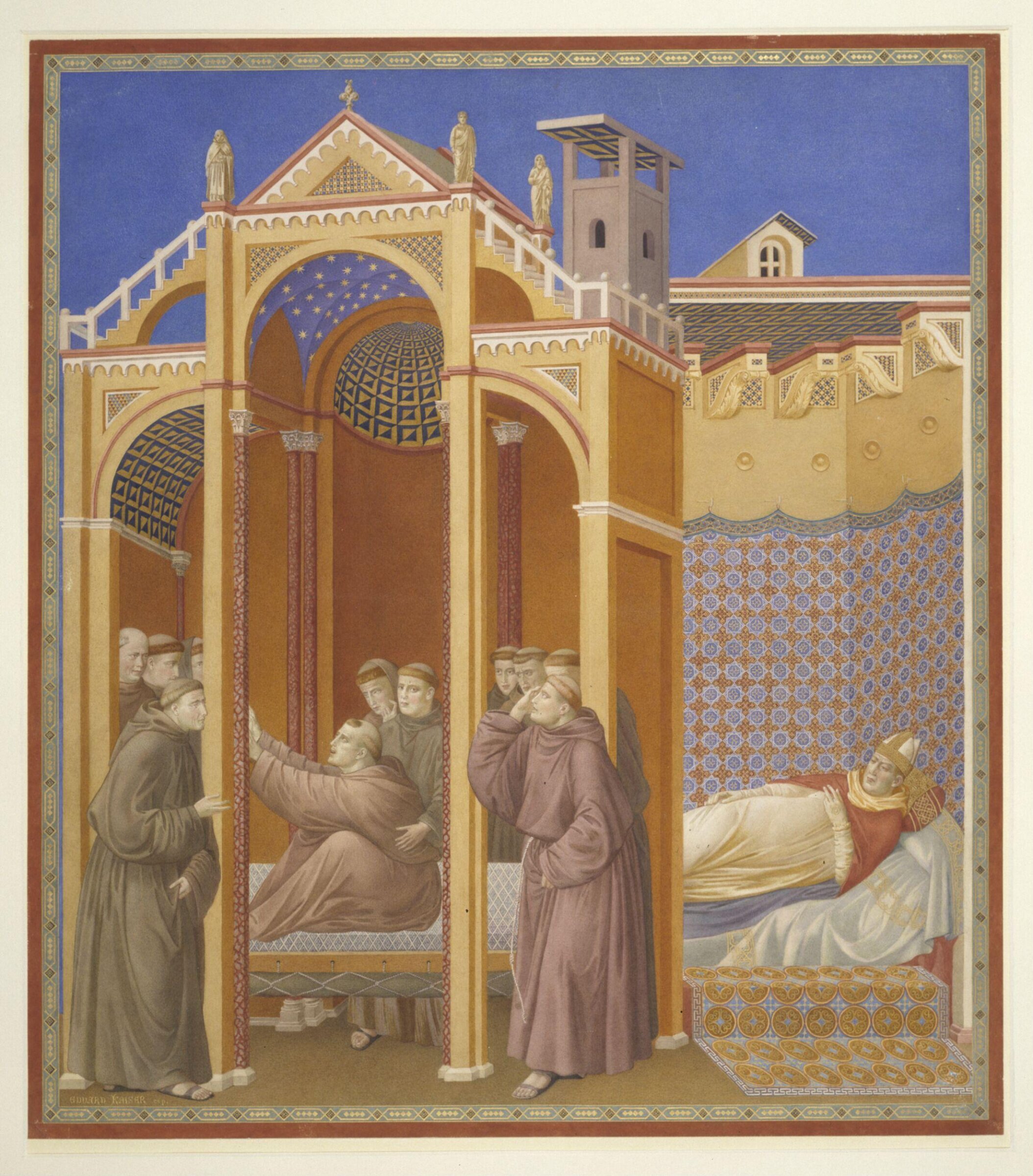 Copy after the painting A Friar sees St Francis  Ascending by the Master of the St Francis cycle in the  Upper Church, San Francesco, Assisi, Edward Kaiser, 1874