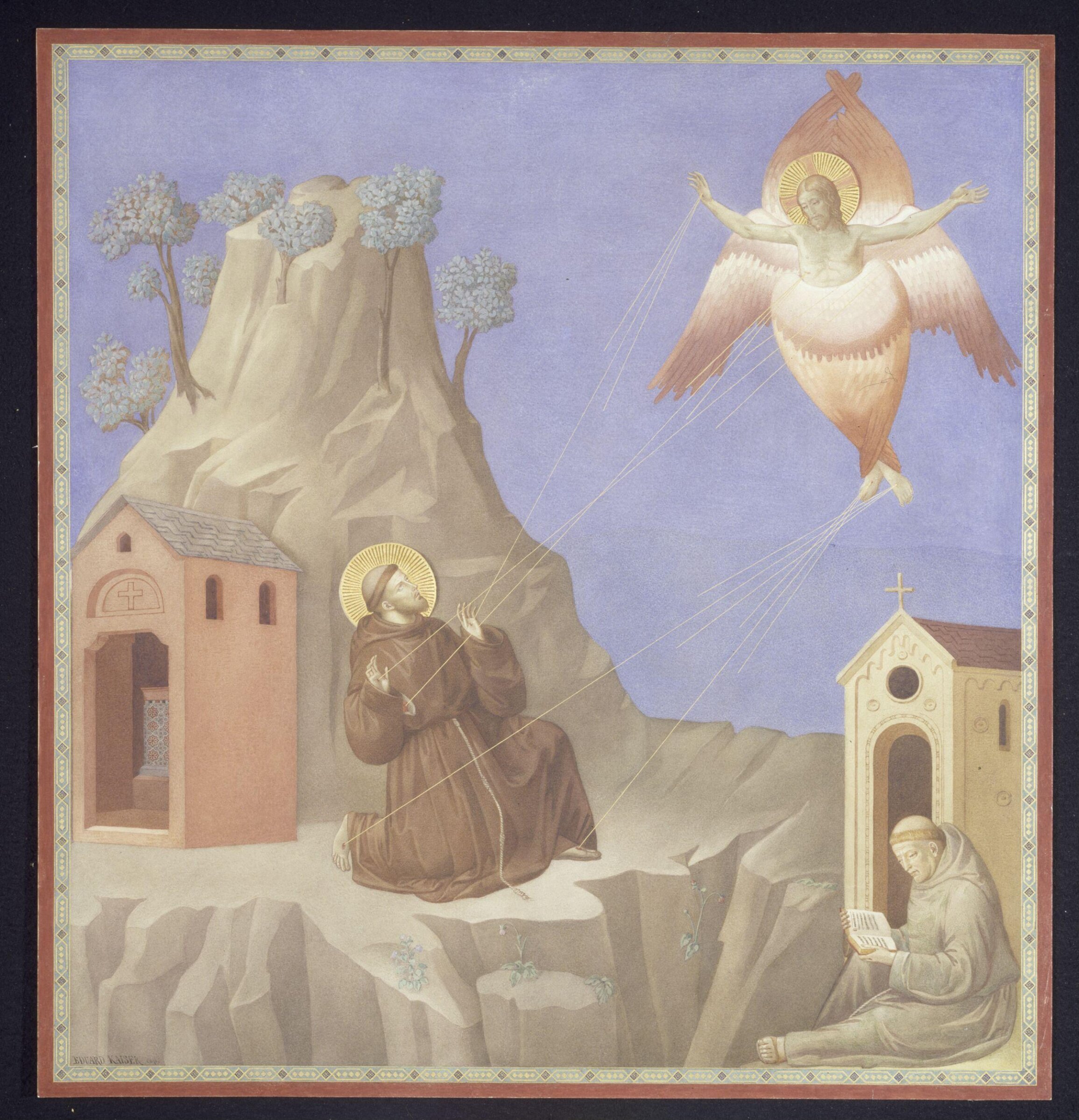 Copy after the painting St Francis Receives the  Stigmata by the Master of the St Francis cycle in the  Upper Church, San Francesco, Assisi, Edward Kaiser, 1874