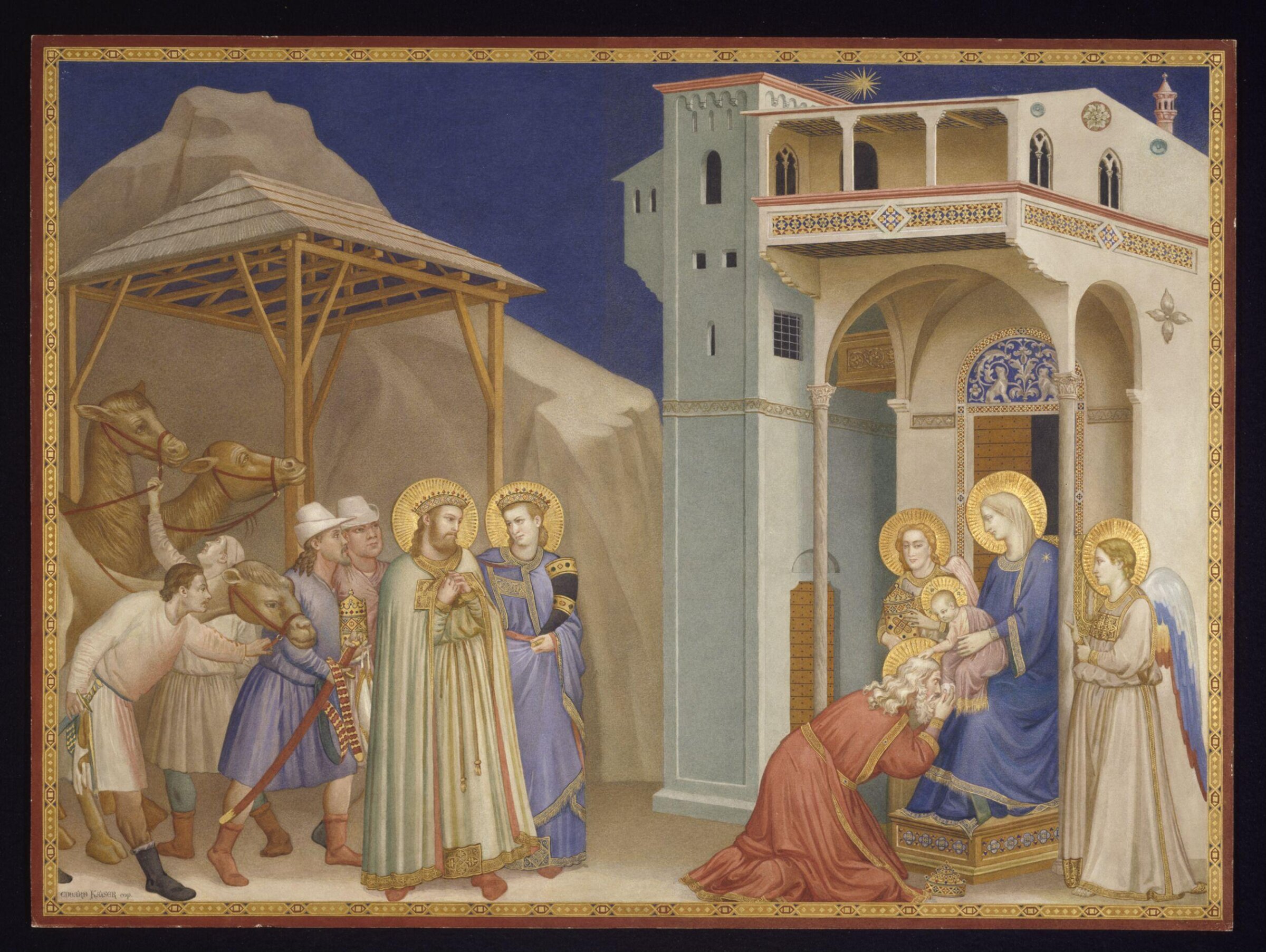 Copy after the painting Adoration of the Magi by  Taddeo Gaddi in Lower Church, San Francesco, Assisi, Edward Kaiser, 1874