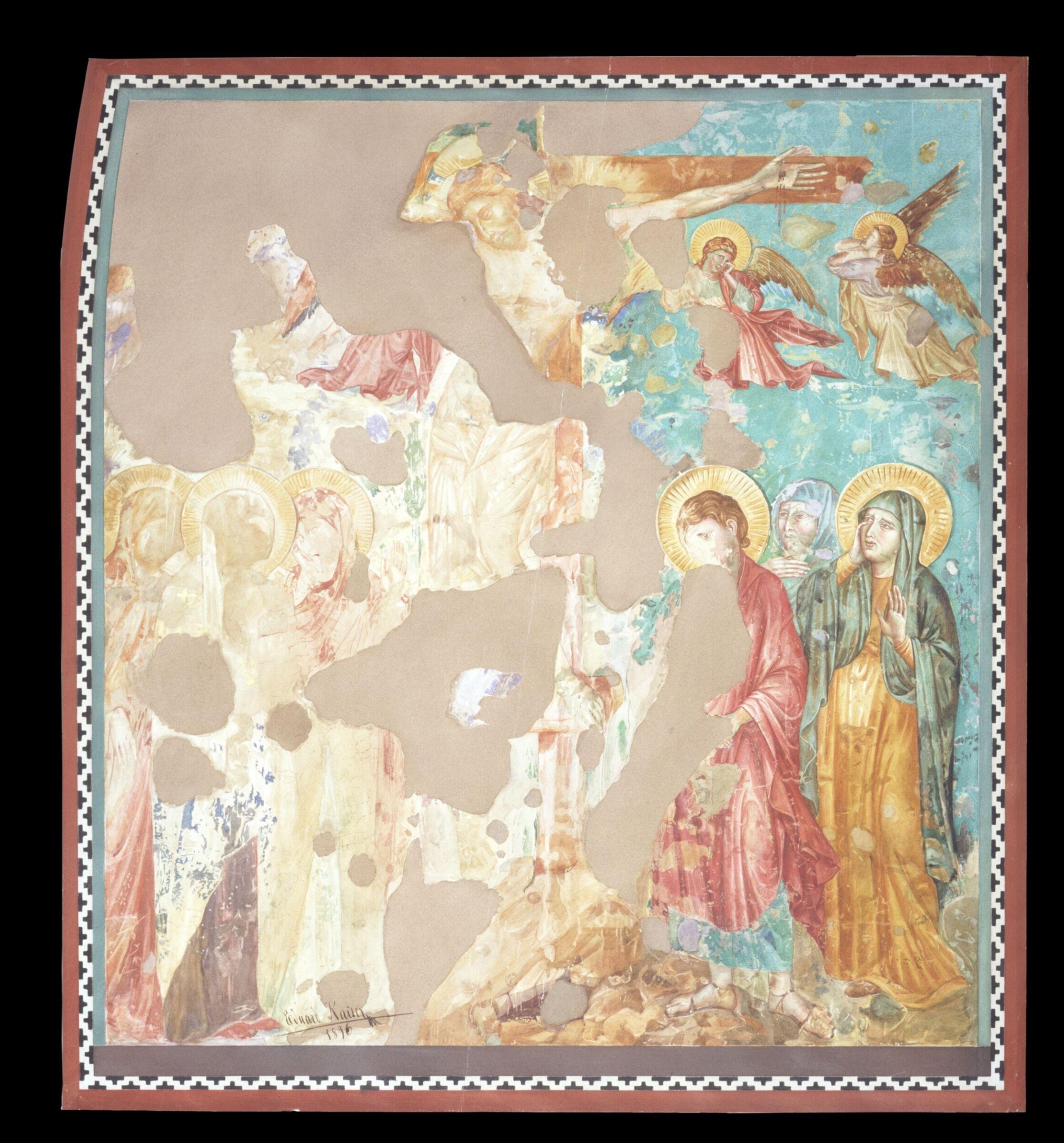 Copy after the painting The Crucifixion attributed  to unknown master sometimes thought to be Duccio in the Upper Church, San Francescro, Assisi, Edward Kaiser, 1876