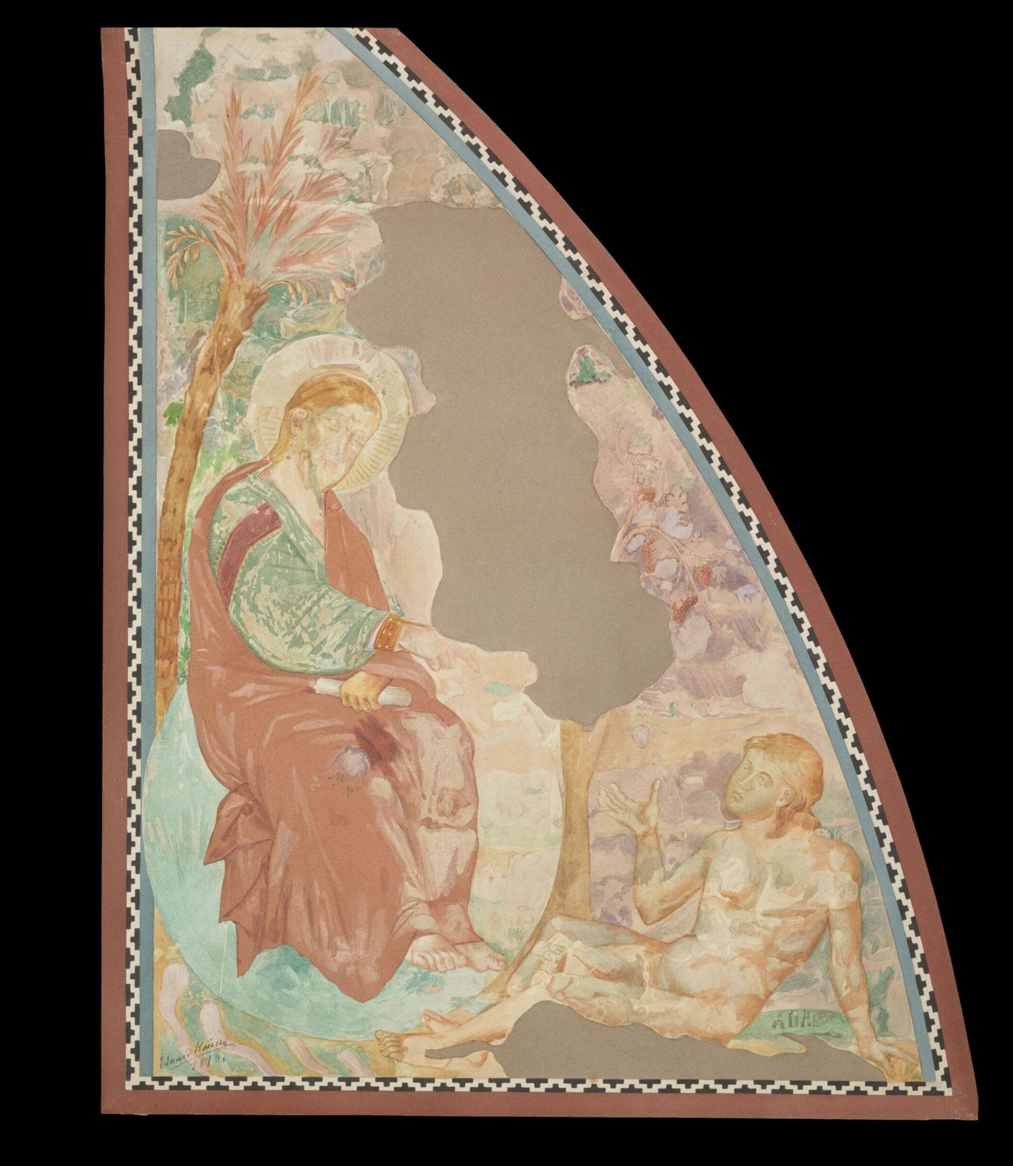 Copy after the painting The Creation of Adam  attributed to Jacobo Torriti in Upper Church, San  Francesco, Assisi., Edward Kaiser, 1876