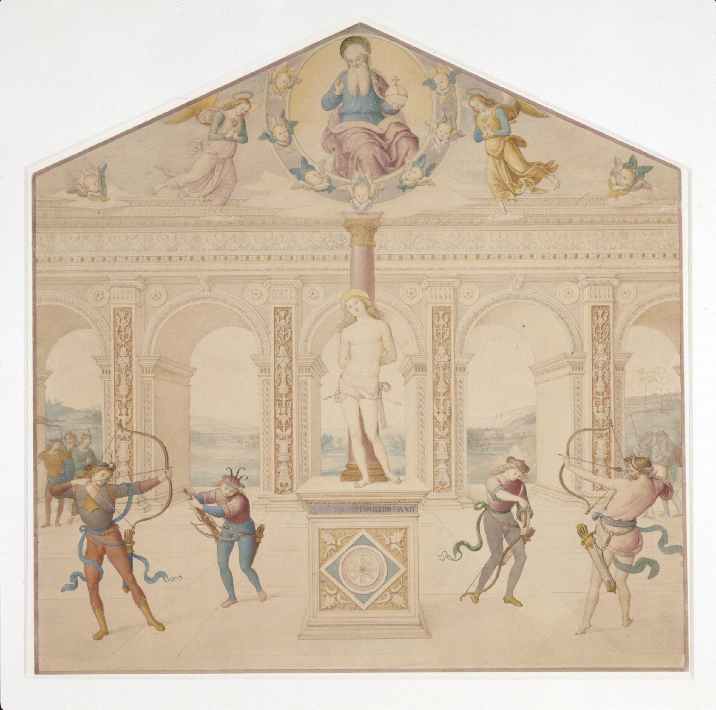 Copy after the painting Martyrdom of St Sebastian by Perugino in S. Sebastiano, Panicale., Cesari Mariannecci, 1856