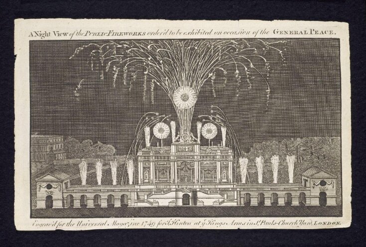 A Night View of the Public Fireworks order'd to be exhibited on occasion of the General Peace. top image