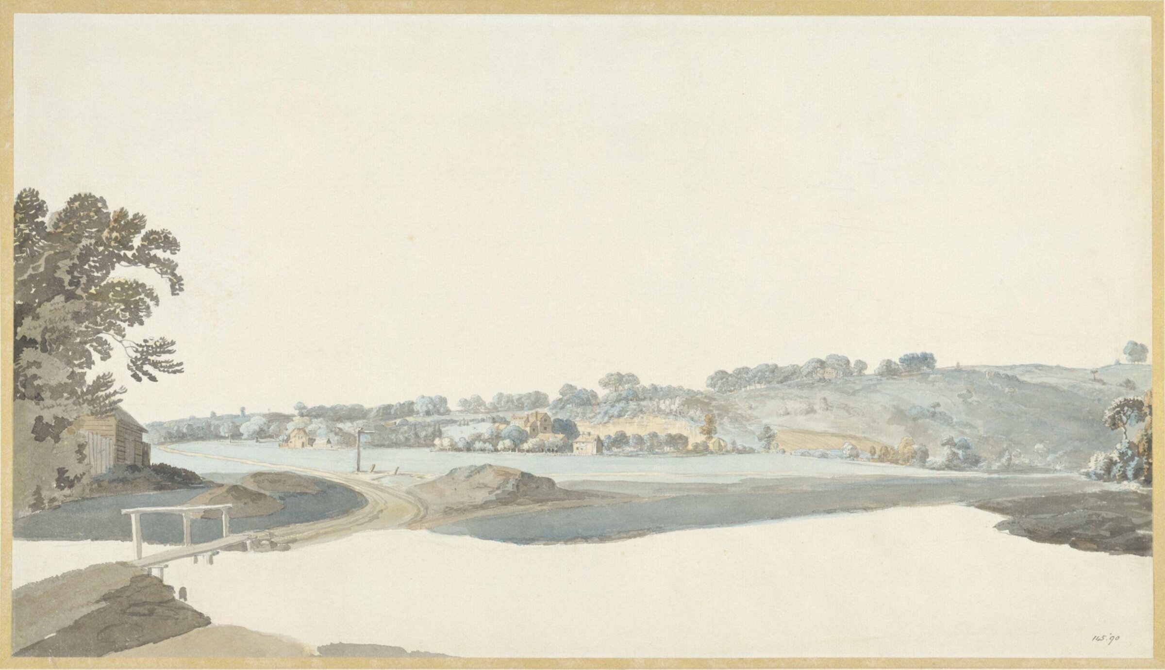 Sketch of a common with houses, Thomas Daniell, ca. 1770-1830