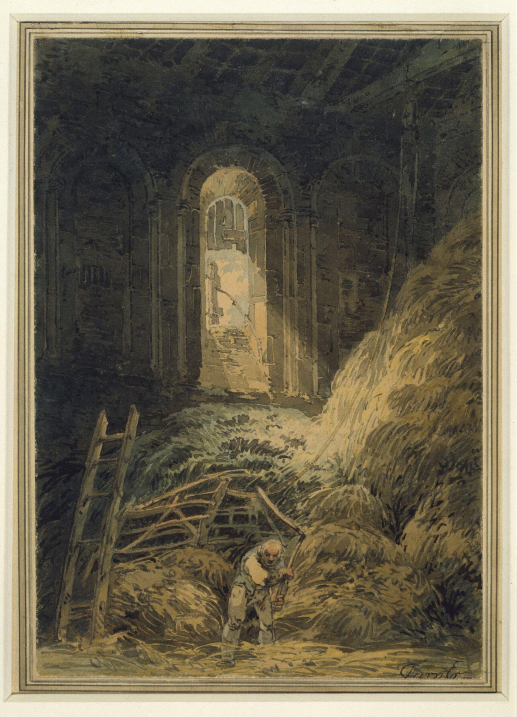 A Barn: the Interior of the Ruined Refectory of the Priory of St. Martin, Dover, Turner, ca. 1793