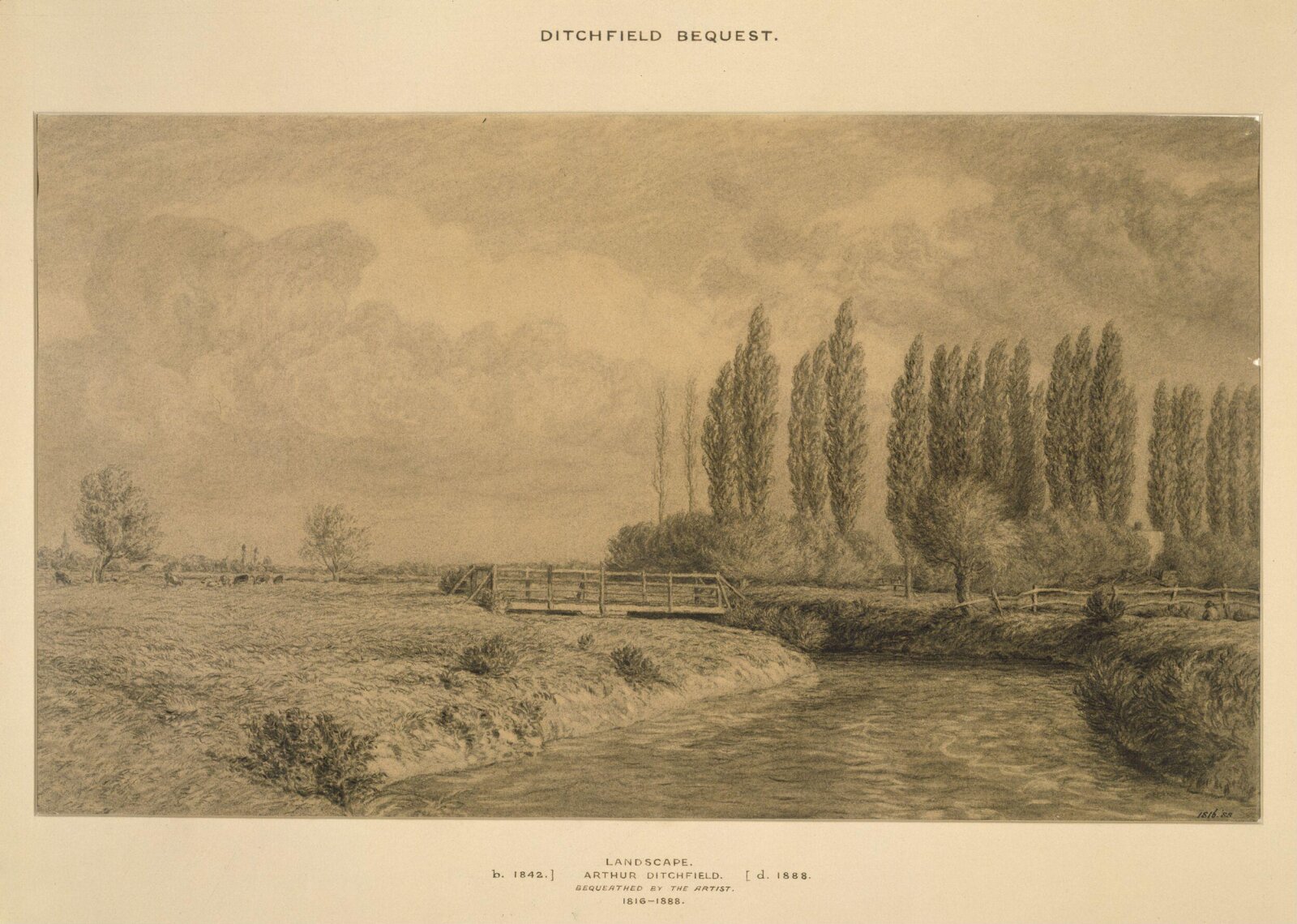 Landscape with bridge over a river, Arthur Ditchfield, ca. 1864-88