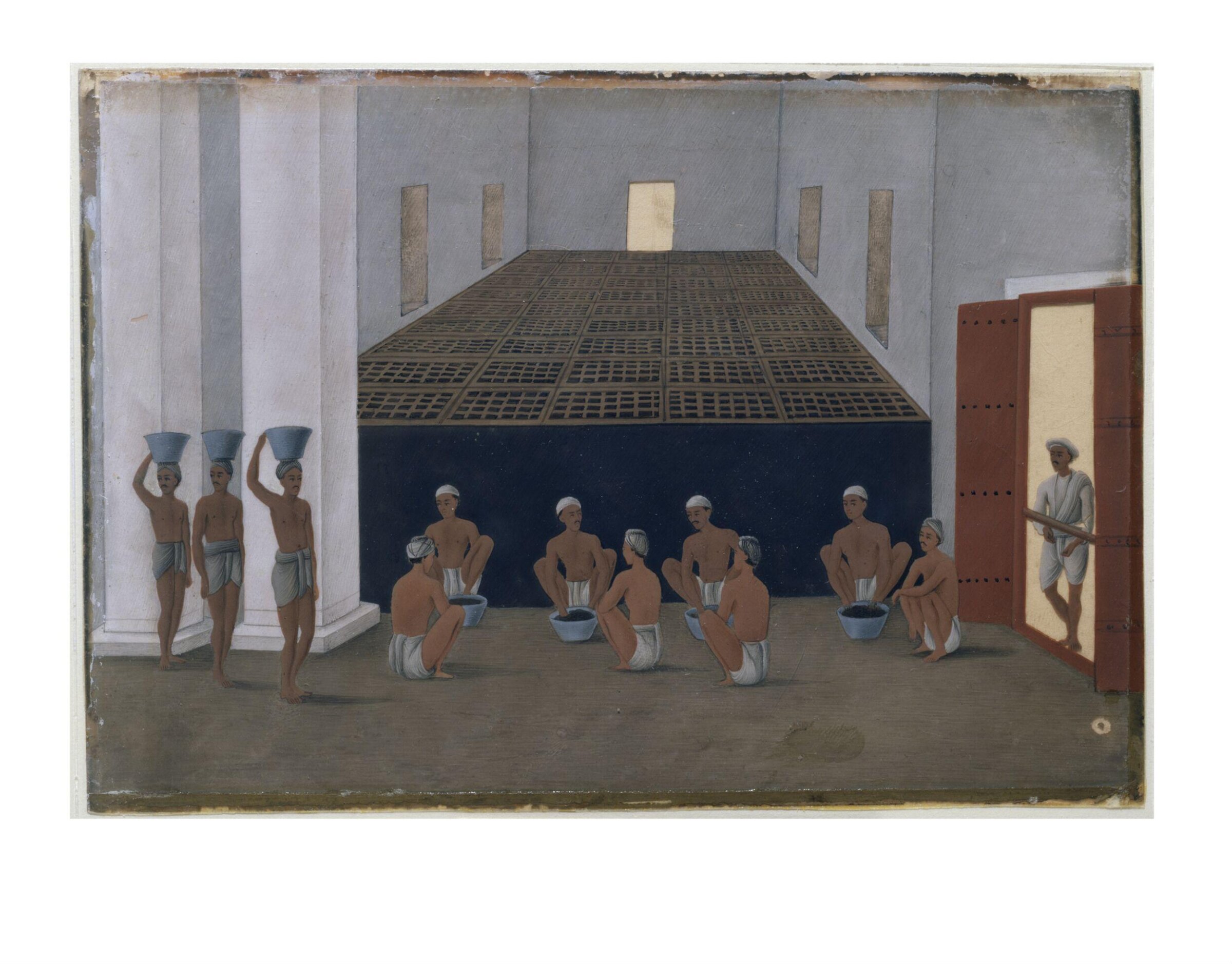 One of nineteen drawings illustrating processes in the manufacture of opium at the Opium Factory at Gulzarbagh, Patna, in Bihar., Shiva Lal, ca.1857