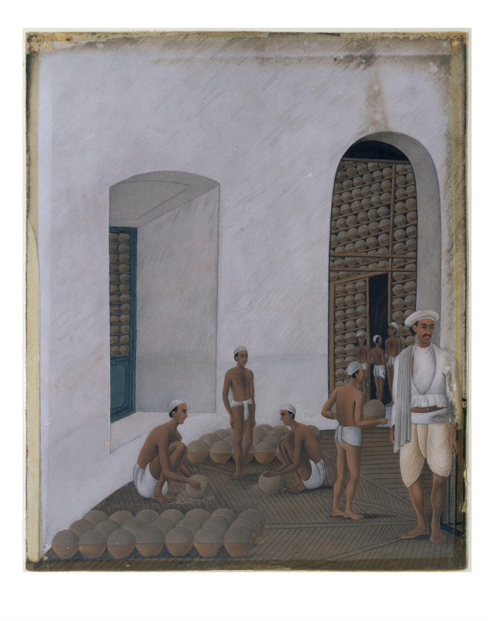 One of nineteen drawings illustrating processes in the manufacture of opium at the Opium Factory at Calabash, Pat na, in Briar., Shiva Lal, ca.1857