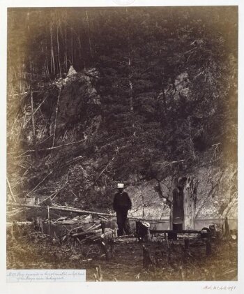 Stone pyramids on the 49th parallel, Mooyie river looking east