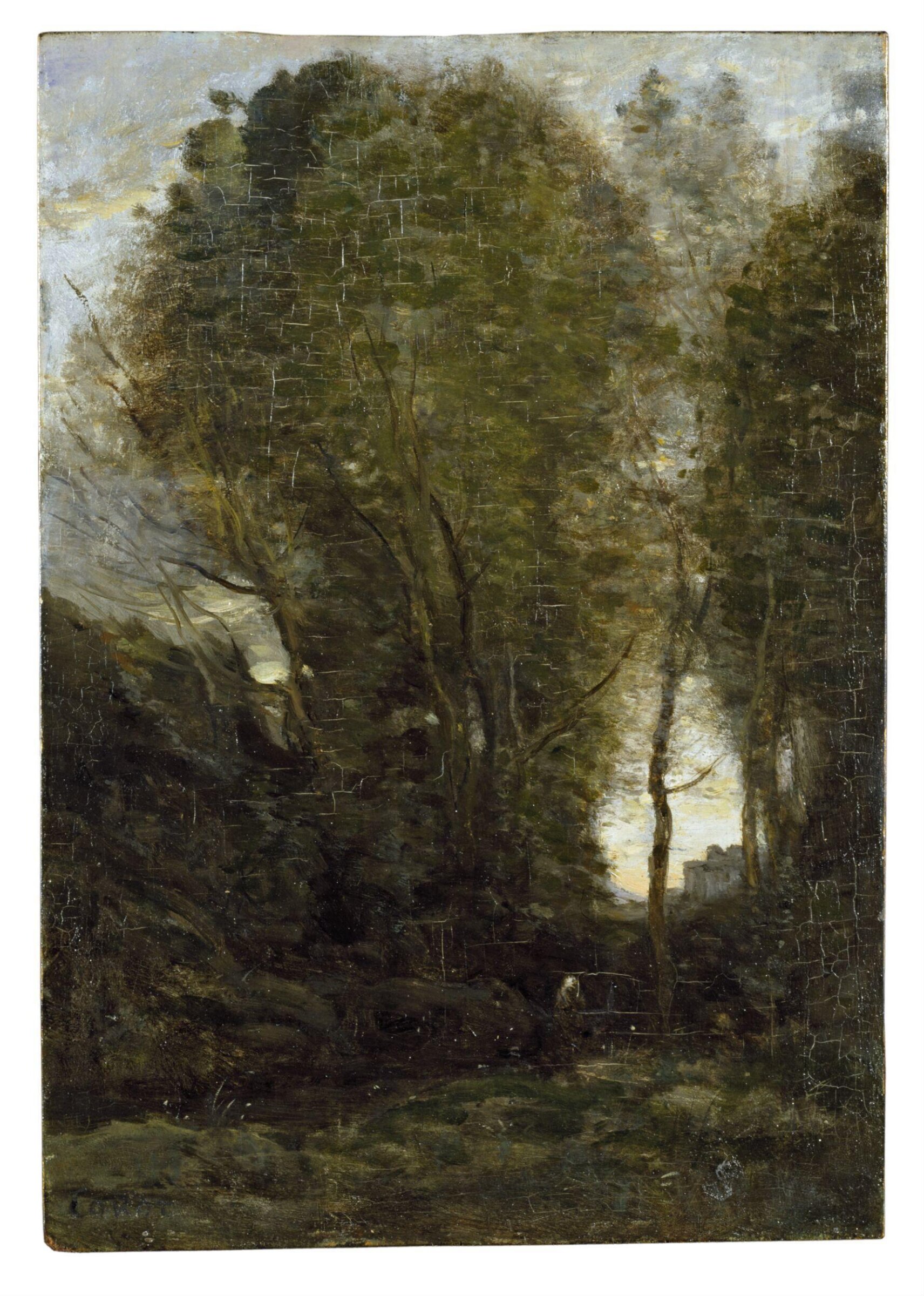 Twilight: Landscape with Tall Trees and a Female Figure, Camille Corot, ca. 1855-ca. 1860