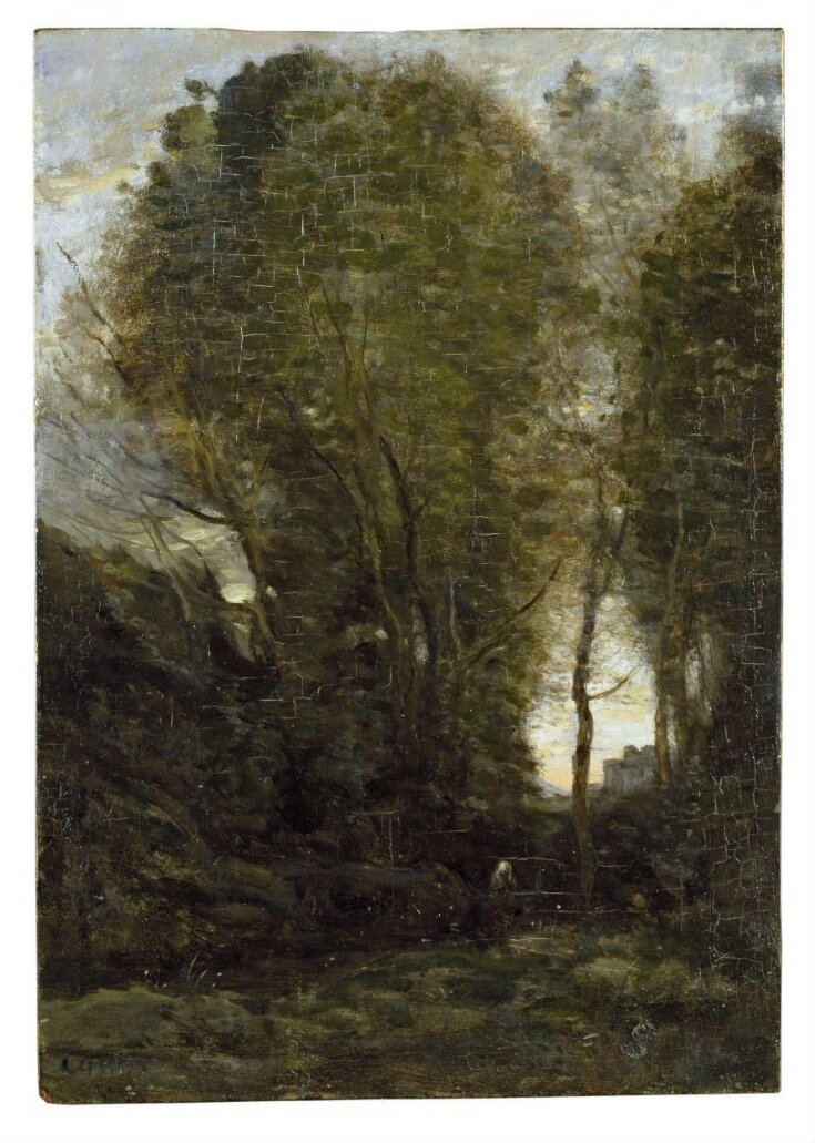 Twilight: Landscape with Tall Trees and a Female Figure top image