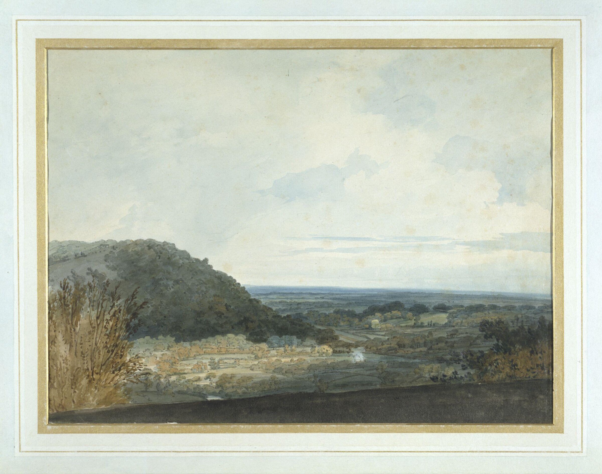 Landscape with wooded hill, perhaps Box Hill, Surrey, attributed to Joseph Mallord William Turner, ca. 1796