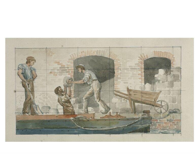 Uploading clay from barge