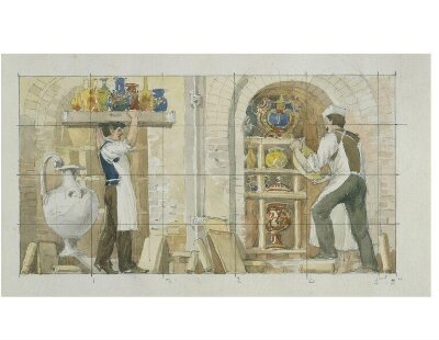 Placing pottery in kiln