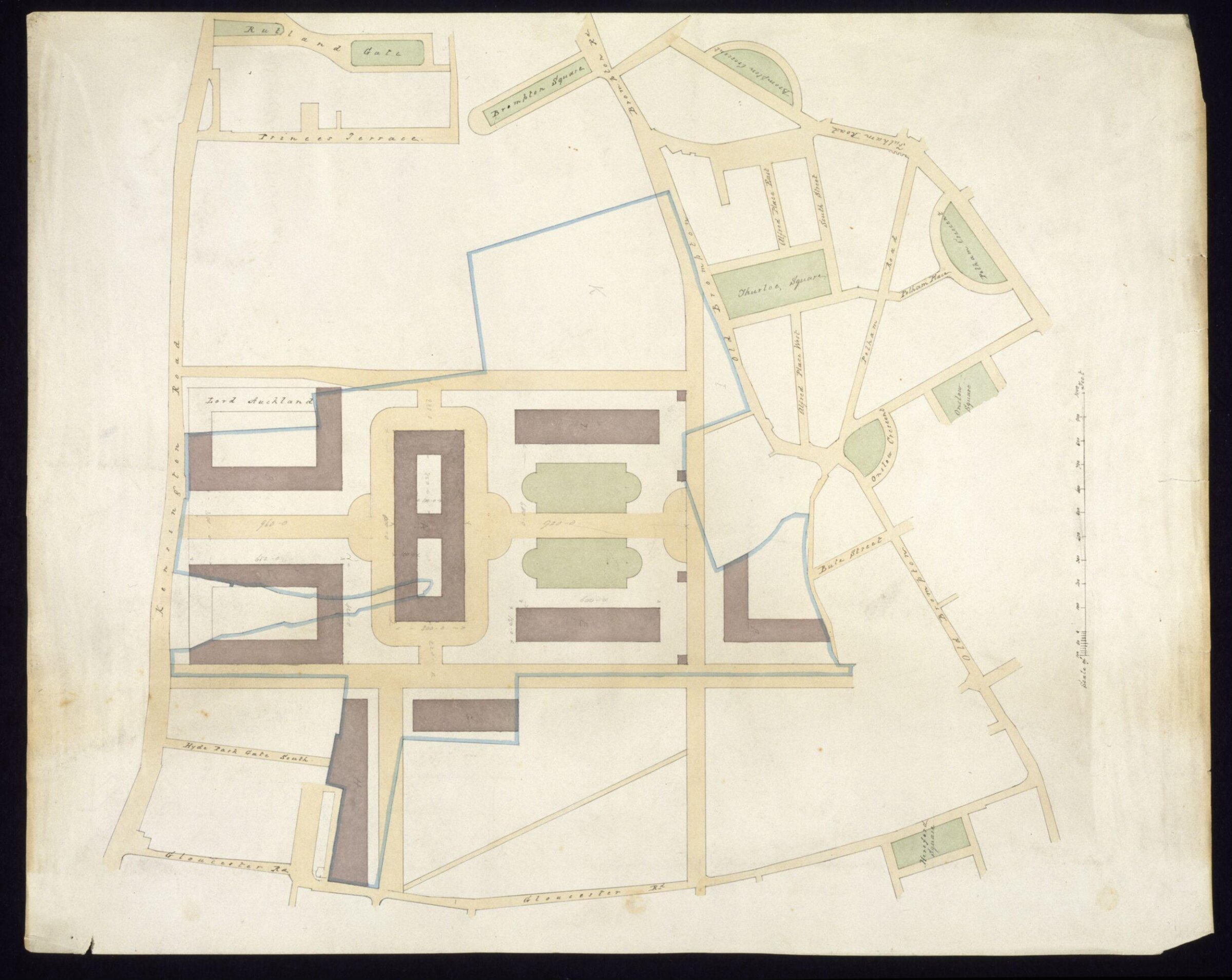 Block plan of the Kensington Estate, Charles Cockerell, 1850s