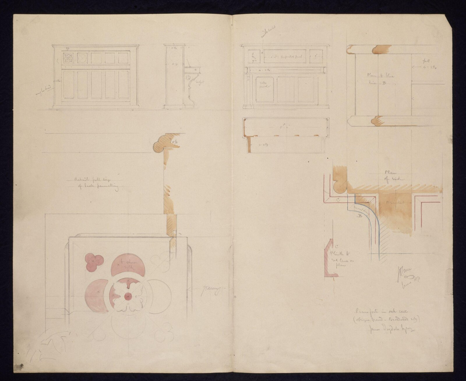 Design for a pianoforte case, John Dibblee Crace, June 1871