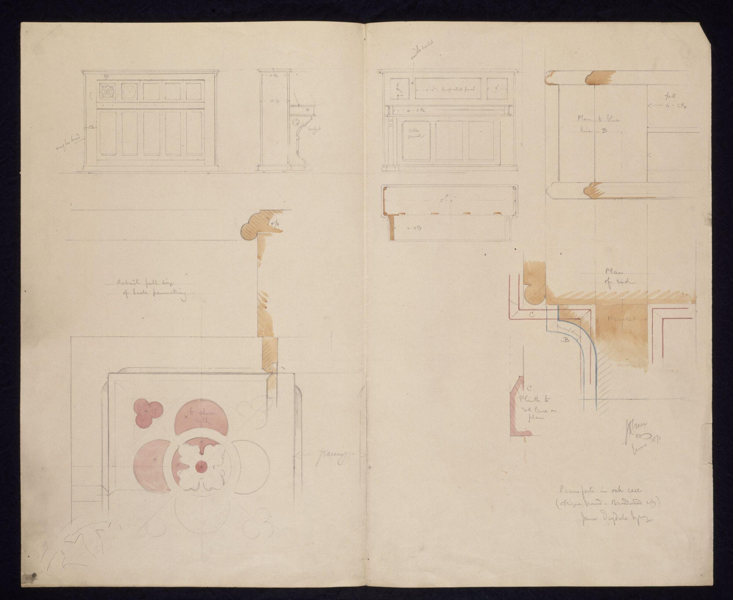 Design for a pianoforte case, John Dibblee Crace, June 1871