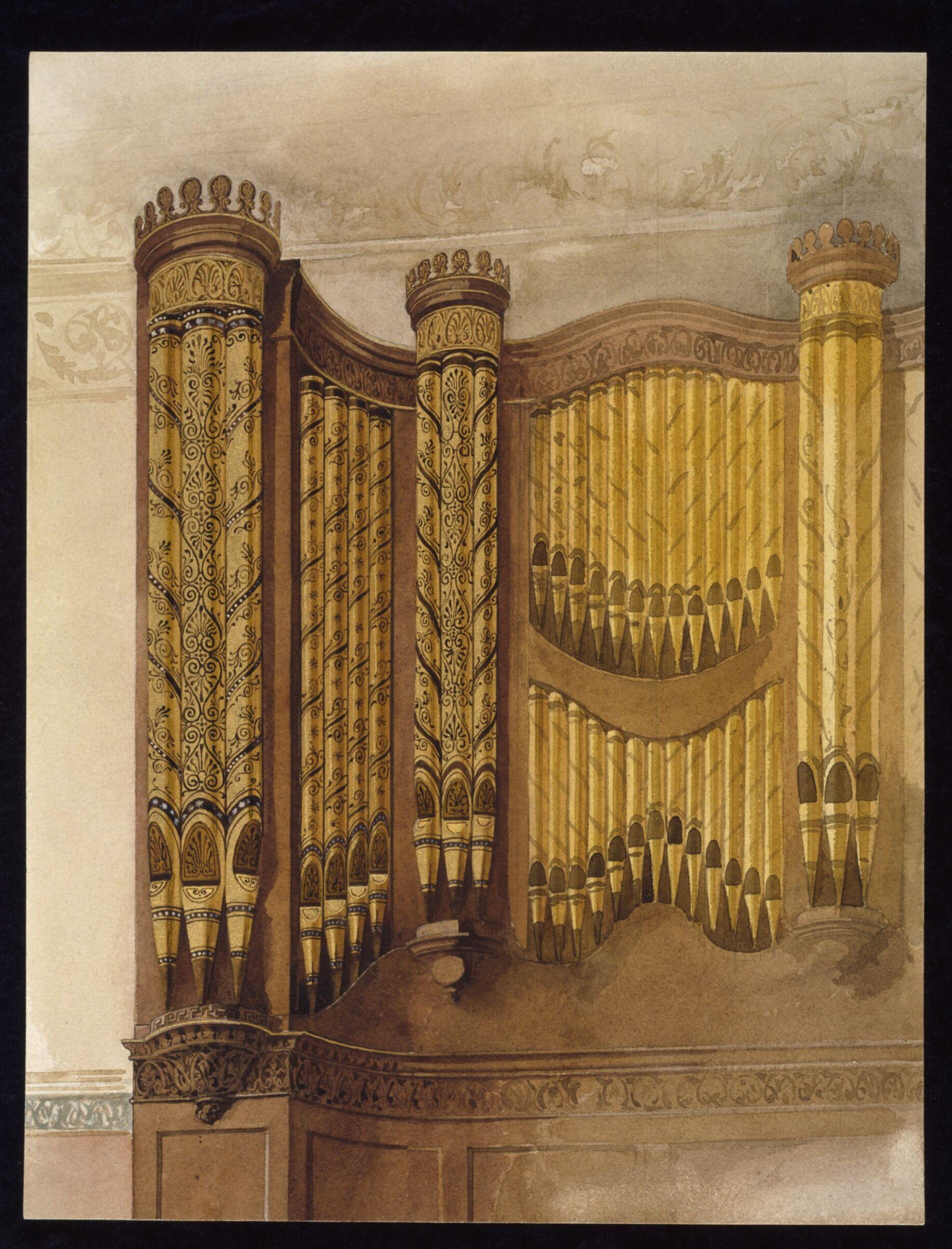 Design for an organ case, John Dibblee Crace, circa 1880