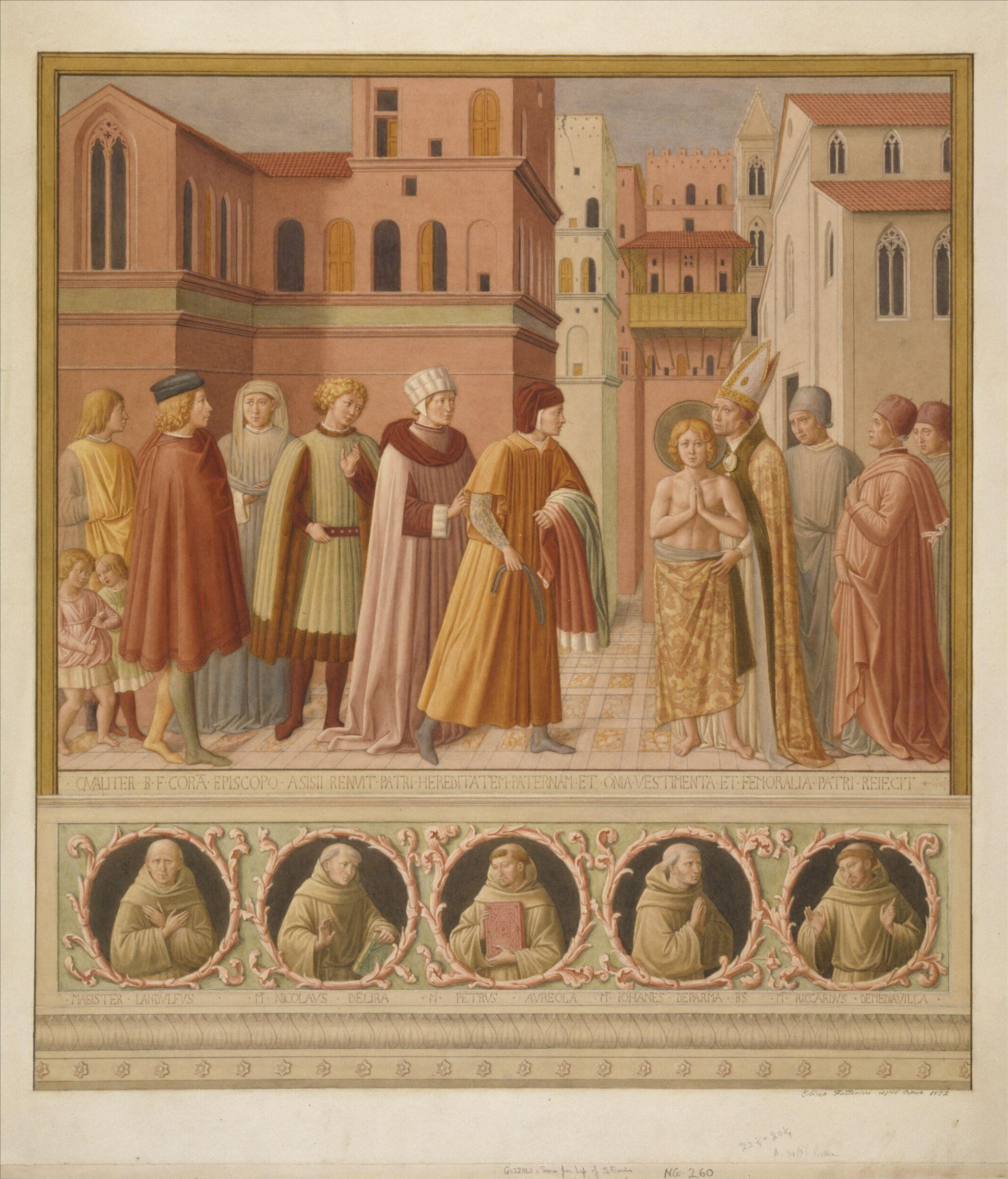 Copy after the cycle of the <i>Life of St Francis</i> (<i>Renunciation of Worldly Goods</i>), Benozzo Gozzoli in San Francesco, Montefalco, Benozzo Gozzoli, 1872
