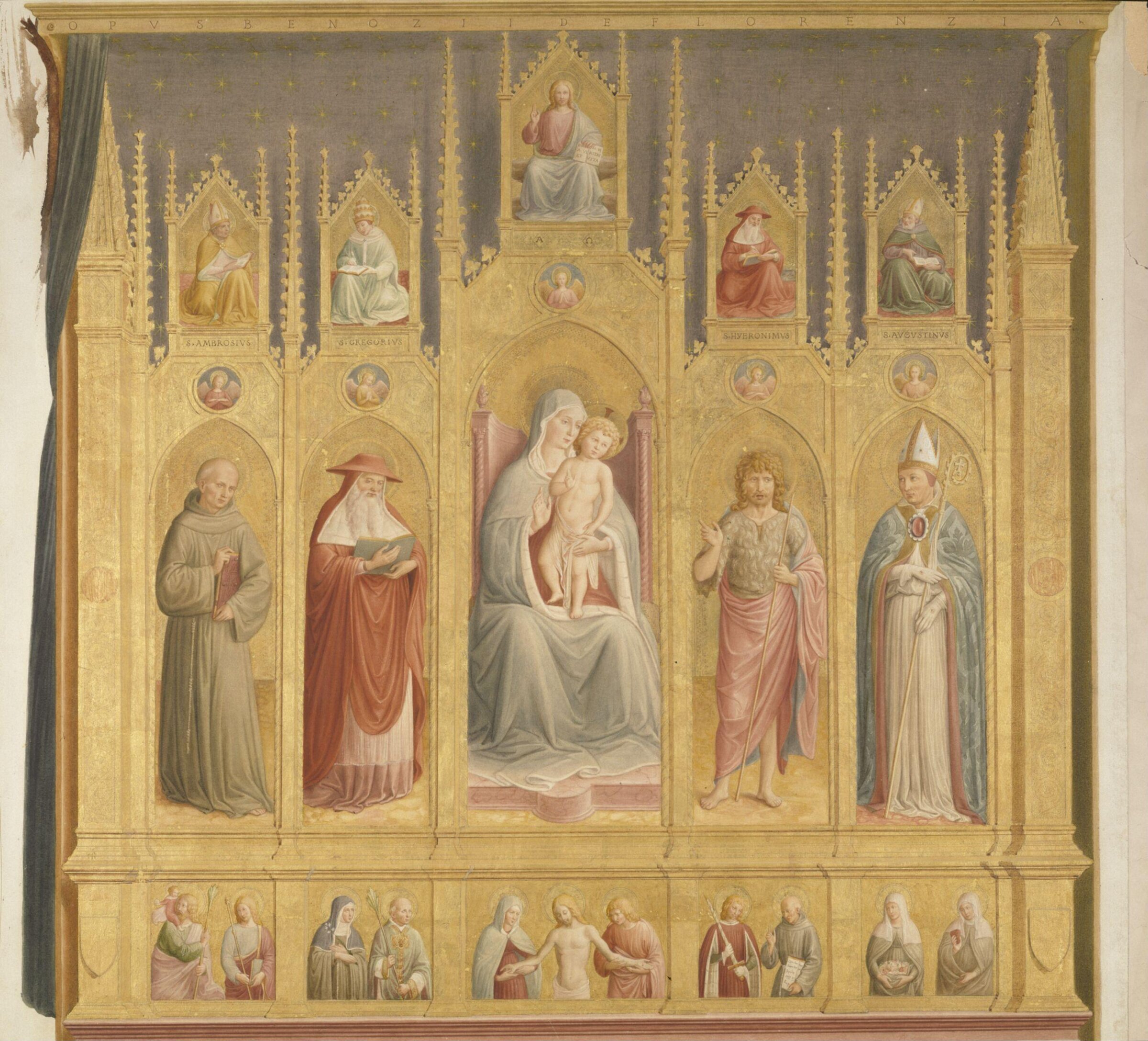 Copy after the fresco of the mock polyptych <i>Virgin and Child with Saints</i>, Benozzo Gozzoli in San Francesco, San Girolamo chapel, Montefalco, Benozzo Gozzoli, 1872