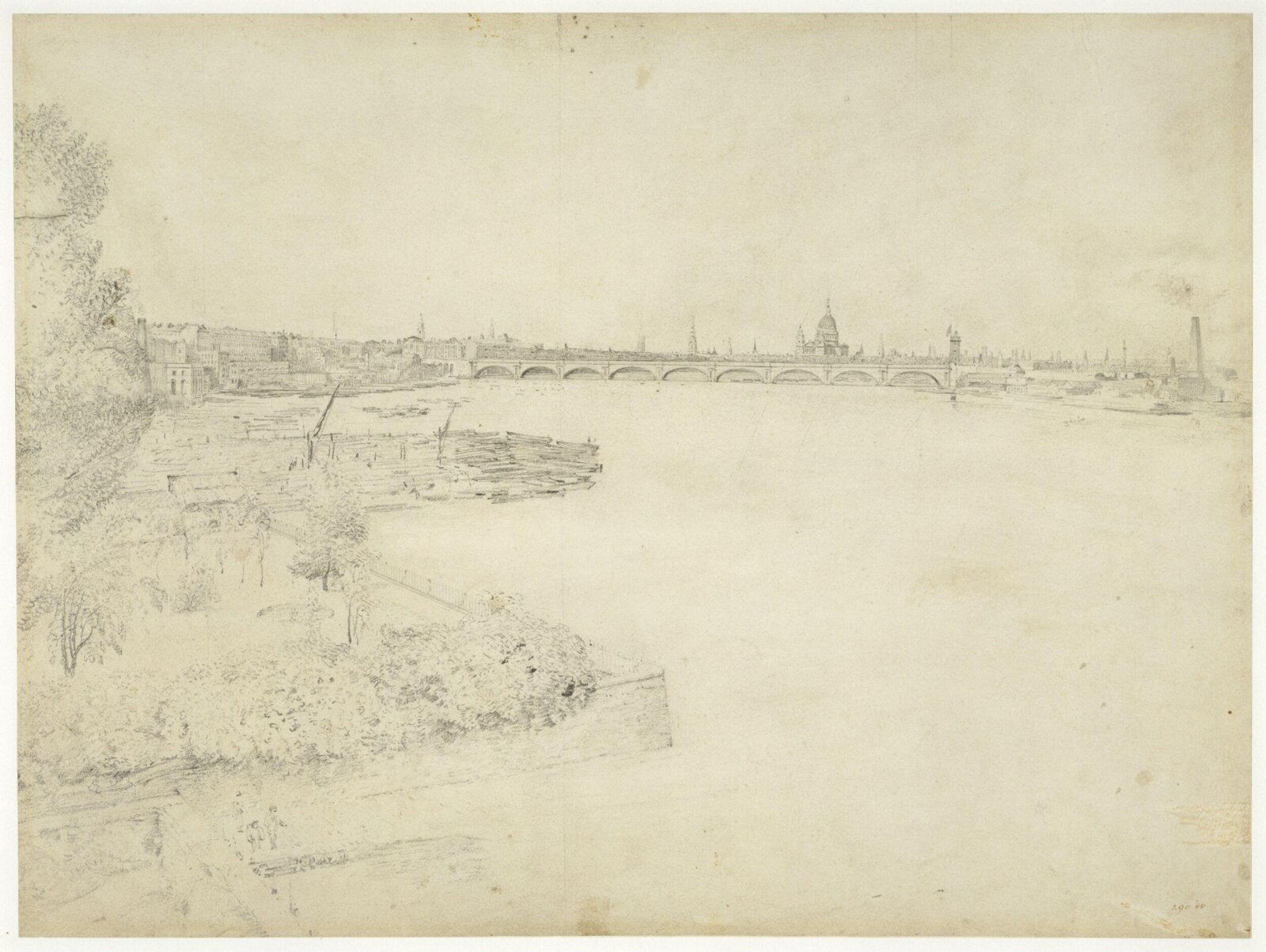 Waterloo Bridge from the west., John Constable, ca. 1819