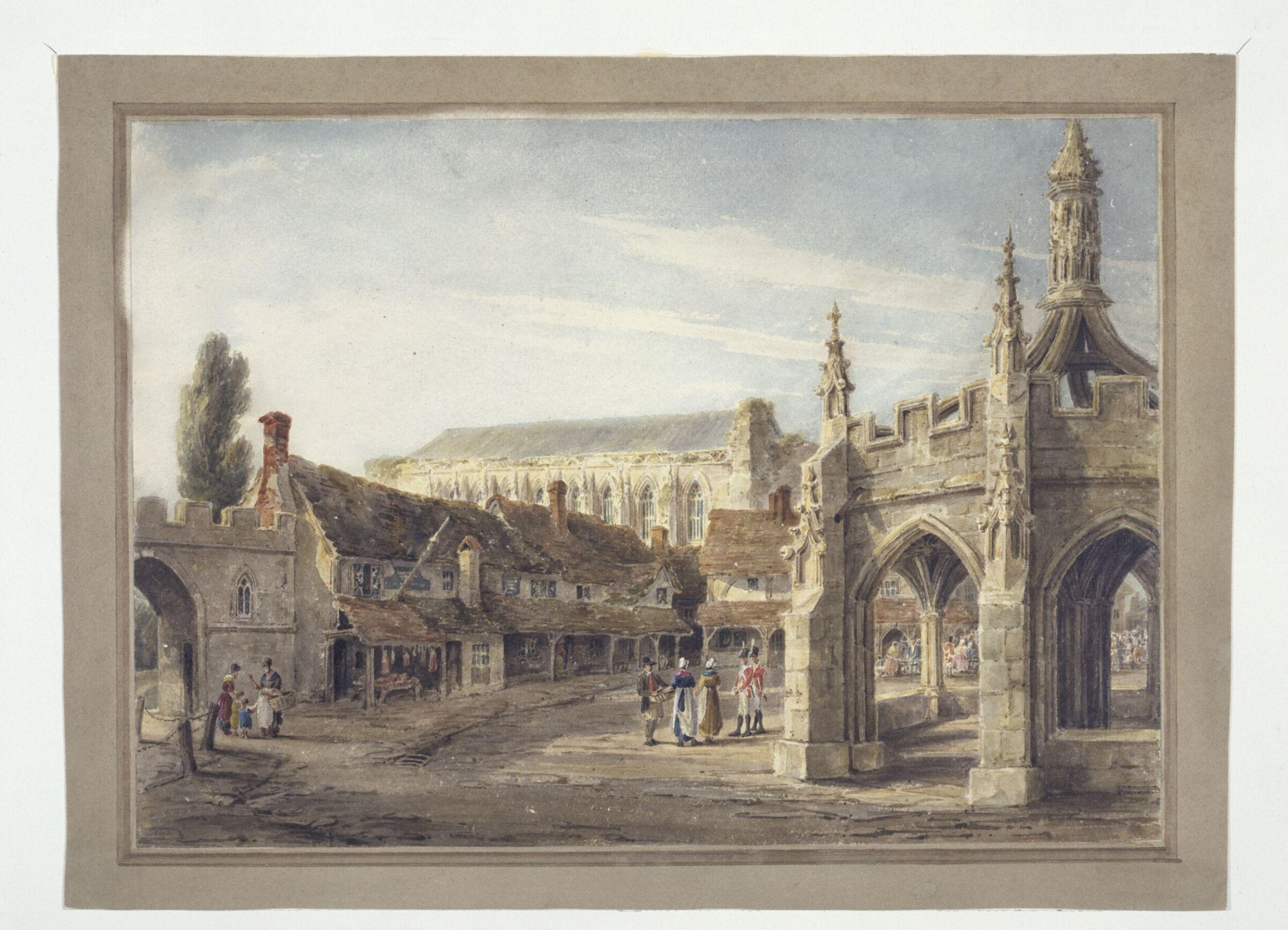 The Market Cross and Abbey Church, Malmesbury, Amelia Long, 1780 - 1837