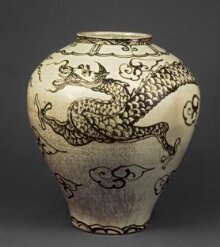 White Porcelain Jar with Cloud and Dragon Design  Painted in Underglaze Iron Brown  thumbnail 1