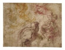 Studies of figures, including a Virgin and Child, the heads of two angels, a youth and a draped female. thumbnail 1