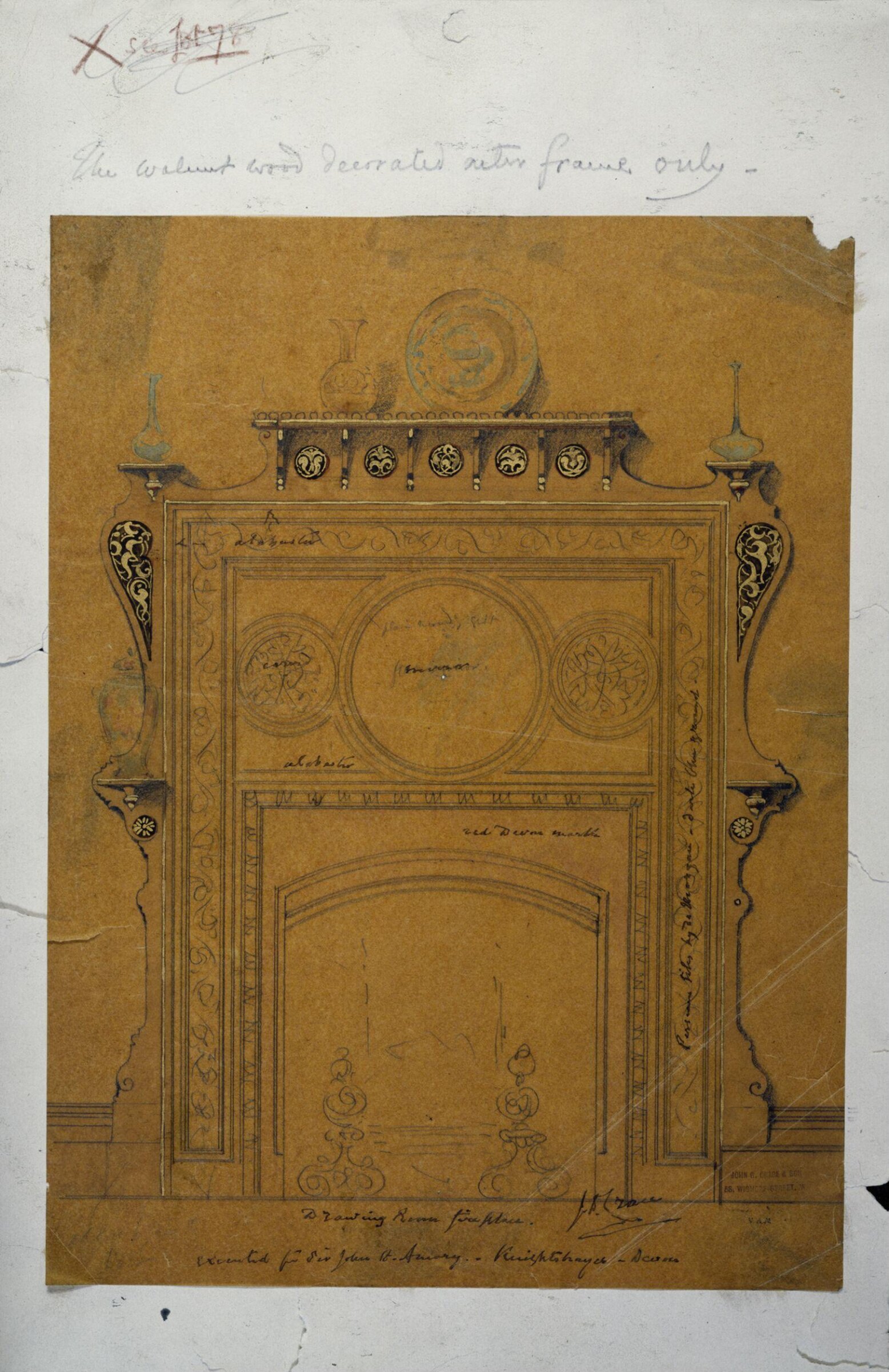 Design for a fireplace, John Dibblee Crace, 28 June 1875