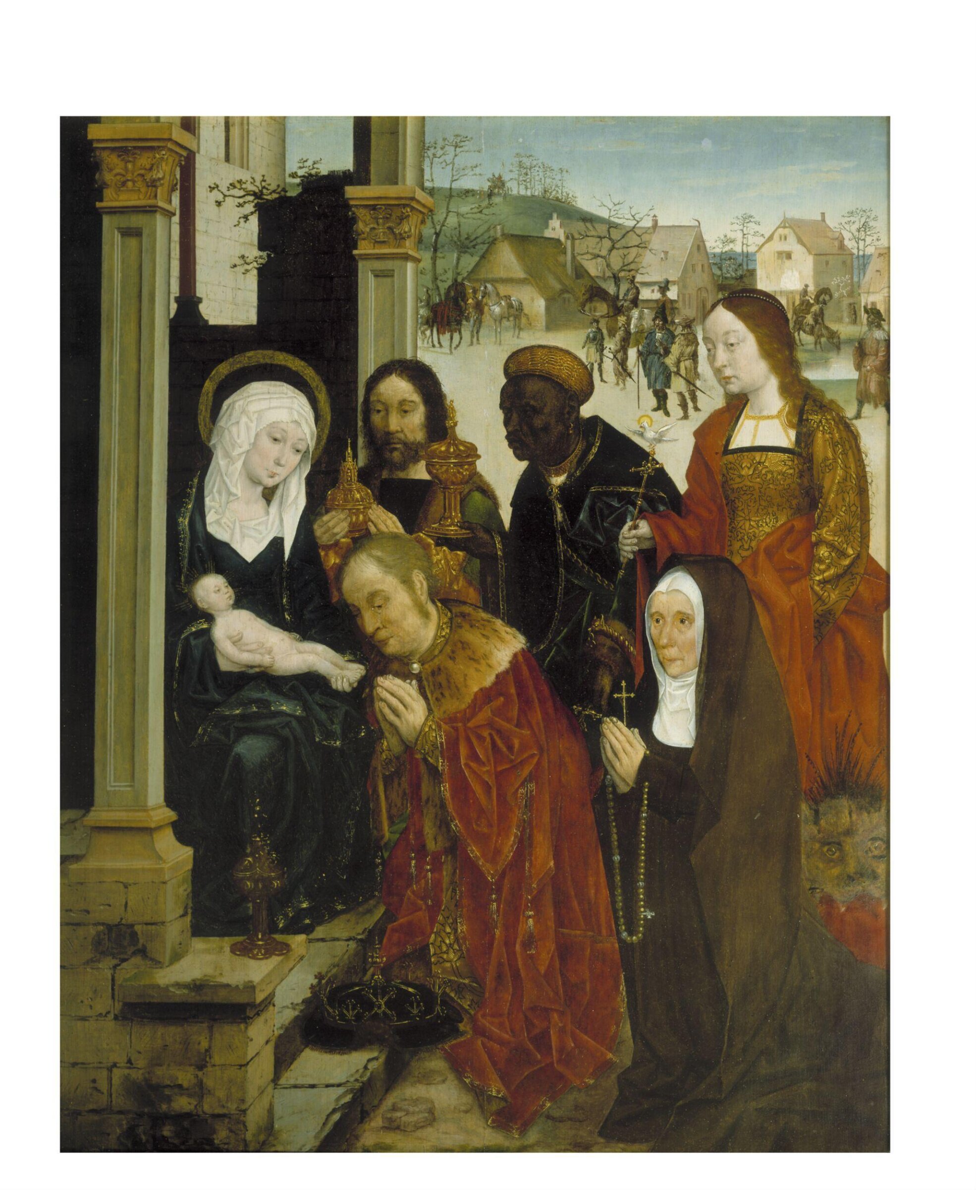 The Adoration of the Magi with St Margaret and a Nun, Gerard David, 17th century