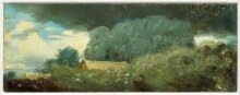 Landscape, with Trees and Cottages under a Lowering Sky thumbnail 1