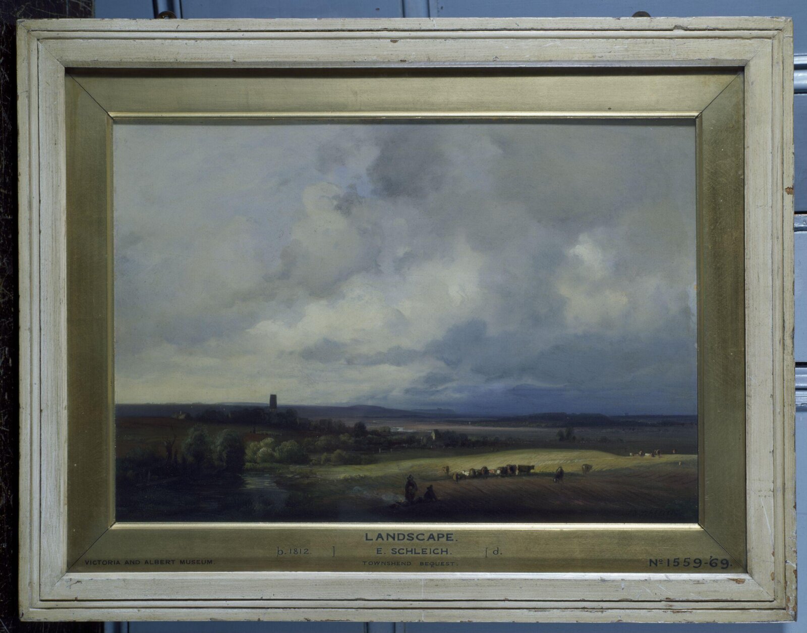 Landscape with Figures, and Cattle Grazing, Eduard Schleich, mid 19th century