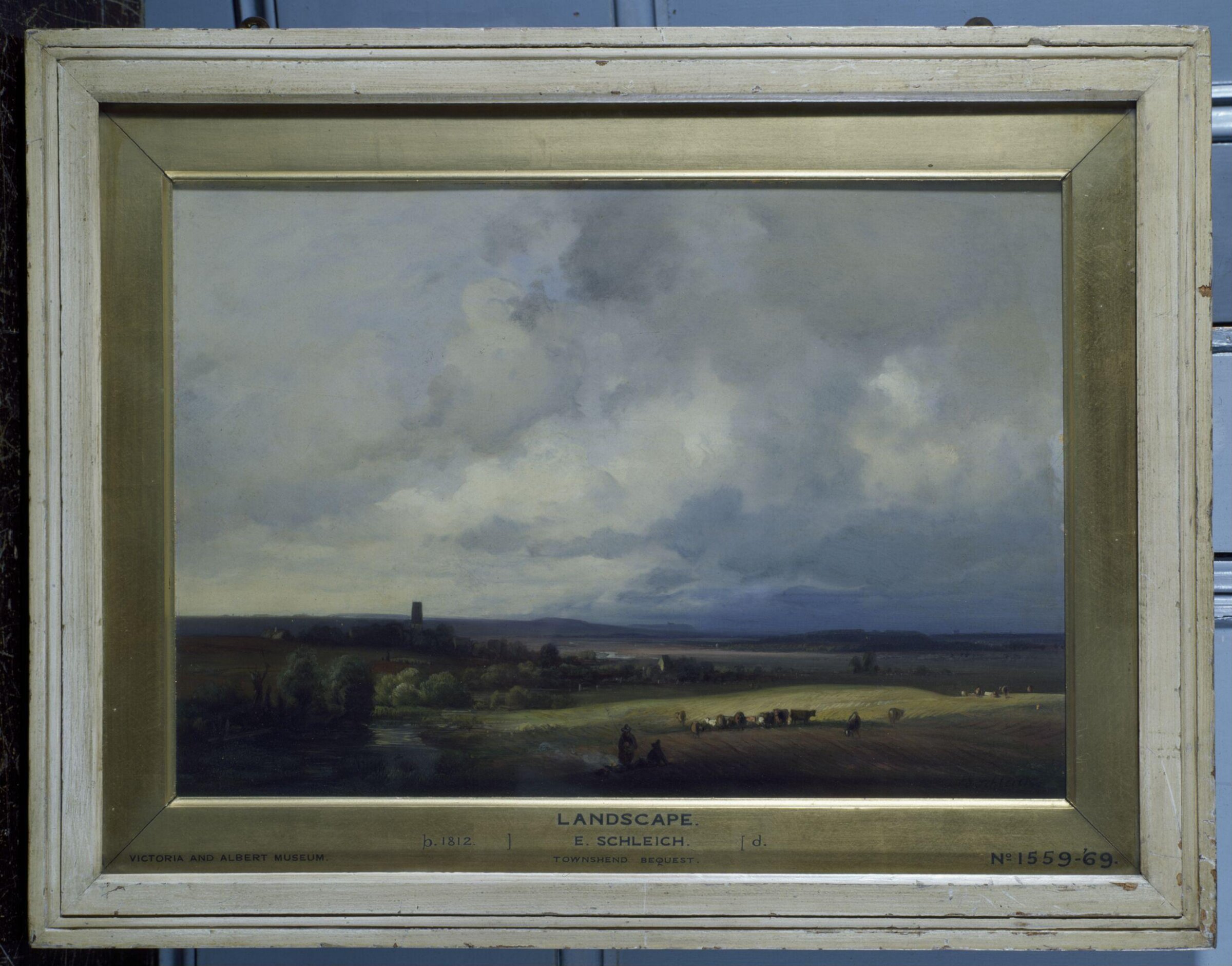 Landscape with Figures, and Cattle Grazing, Eduard Schleich, mid 19th century