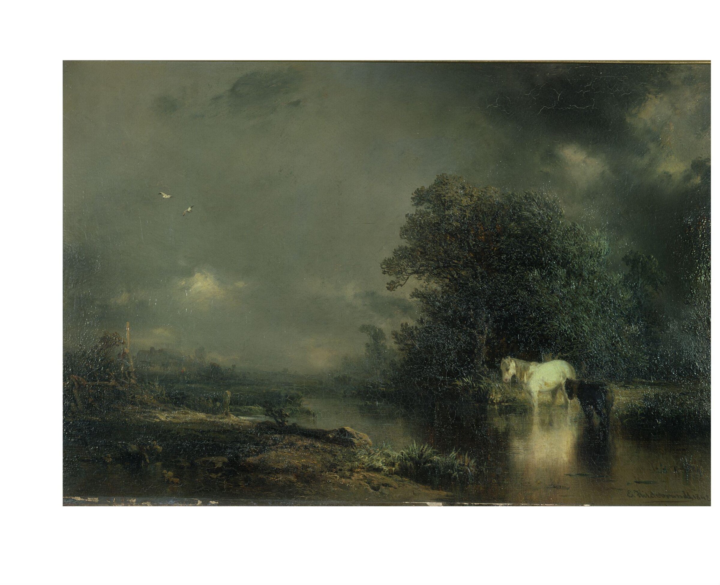Rainy weather: horses in a stream, Эдуард Гильдебрандт, 1848