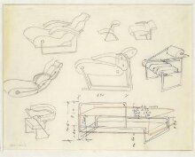 Perspective sketches (8 on 1 sheet) for various types of chair with tubular frames. thumbnail 1