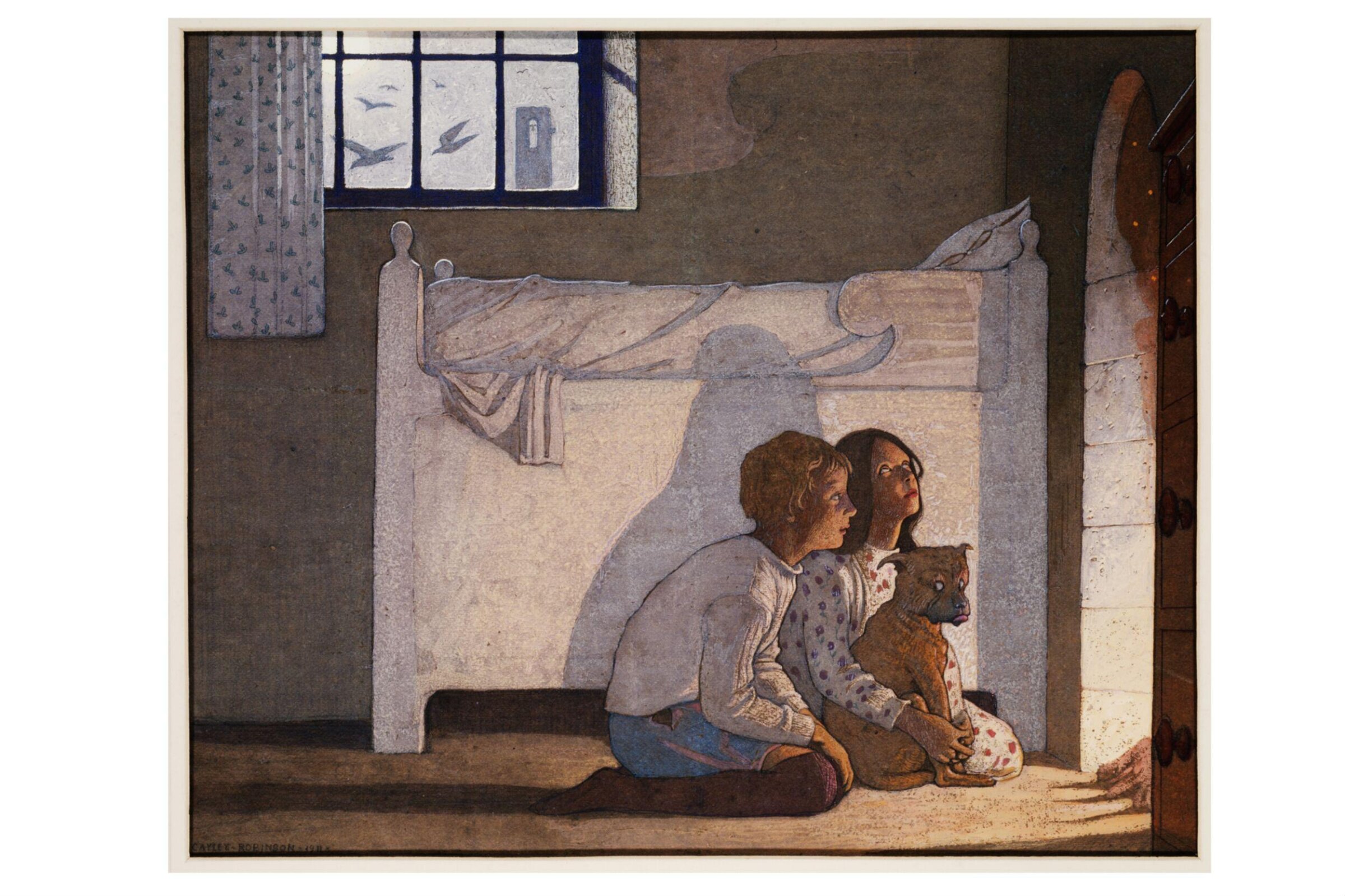The children by the fireside recounting their adventures, Frederick Cayley Robinson, 1911