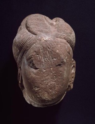 Dvarapala, Turbaned head, Mathura, 2nd century